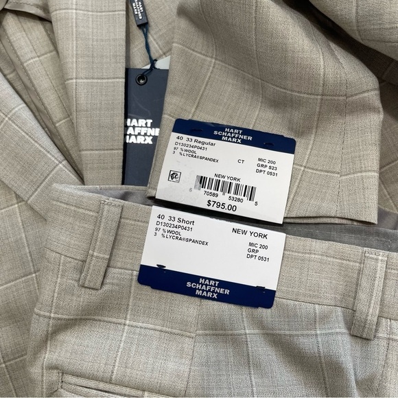 Hart Schaffner Marx Suit Mens 40 Reg New York Fit Cream/Beige Windowpane $795 - Picture 13 of 16